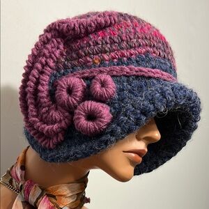 Handcrafted Pink/purple and Blue Wool Hat